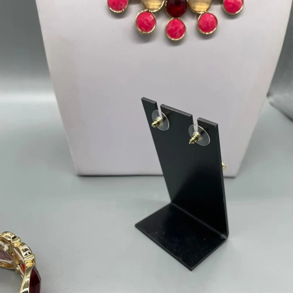 Pappagallo Gold Tone Pink Raspberry Cabochon Necklace Earrings Bracelet Set 80's - Picture 6 of 11